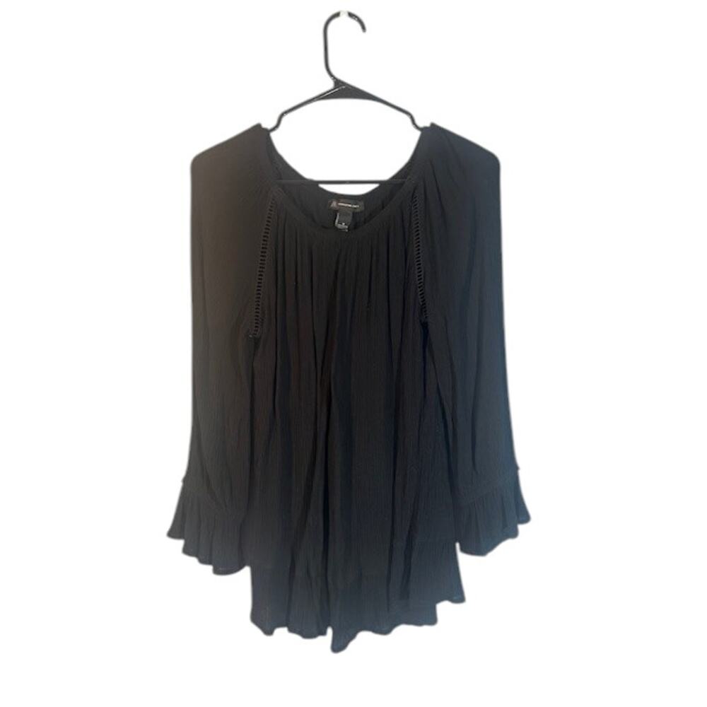 INC International Concepts Women’s Black Long Sleeve Round Neck Blouse Size Med